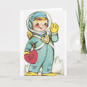 Tarjeta El día de San Valentín retro astronauta