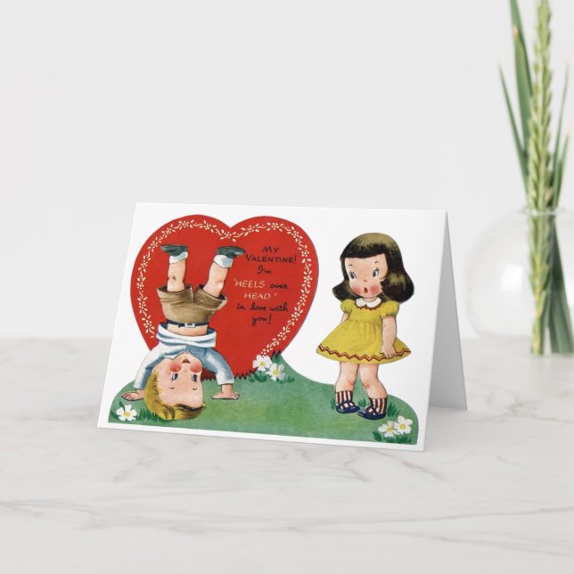Tarjeta El día de San Valentín Retro Head Over Hee (Anverso)