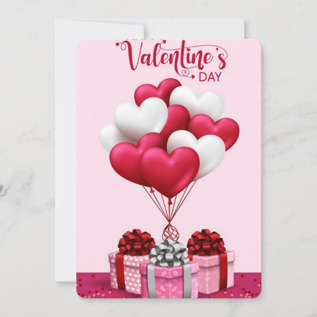 Tarjeta El día de San Valentín romántica con globo (Anverso)