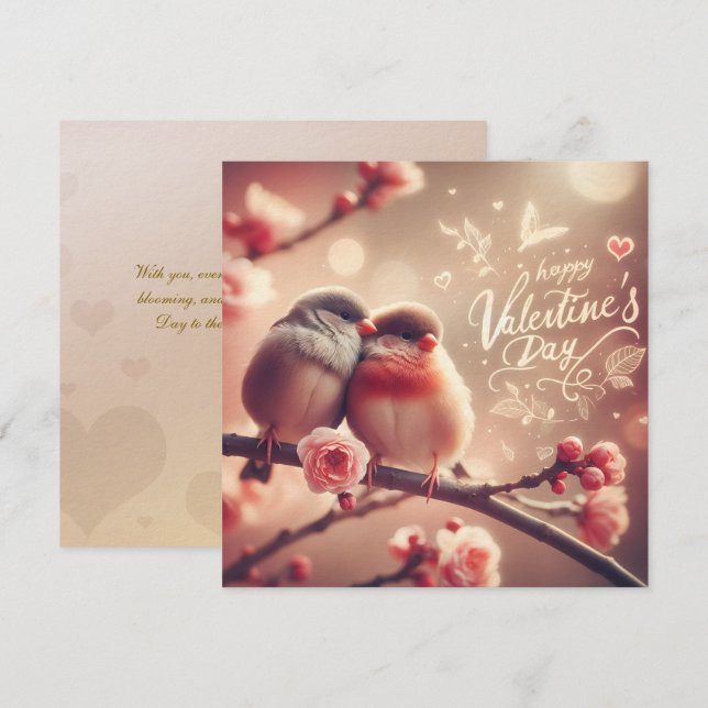 Tarjeta El día de San Valentín Romántica de Aves A (Anverso / Reverso)