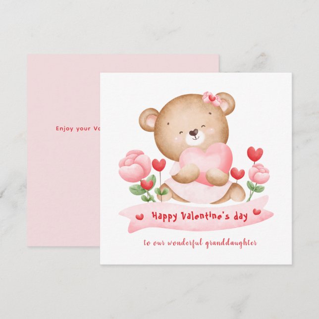 Tarjeta El día de San Valentín rosa chica el día d (Anverso / Reverso)