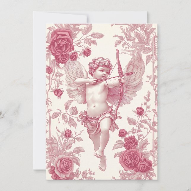 Tarjeta El día de San Valentín rosa cupido (Anverso)