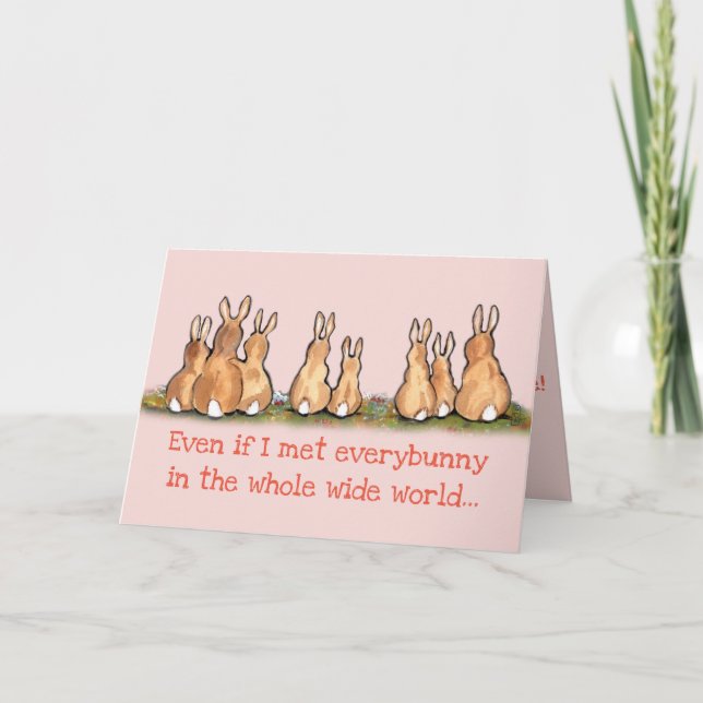 Tarjeta El día de San Valentín rosa de conejo conejo conej (Anverso)