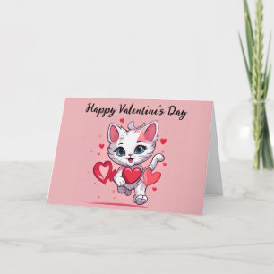 Tarjeta El día de San Valentín temática de gato su