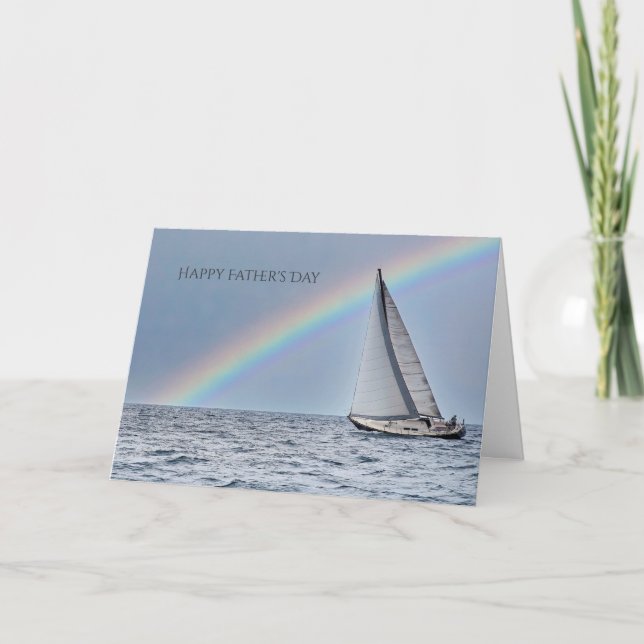 Tarjeta El día del padre del barco de vela y el arcoiris (Anverso)