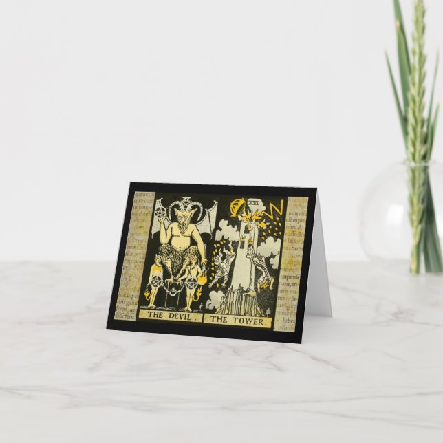Tarjeta El diablo y la torre tarot (Anverso)