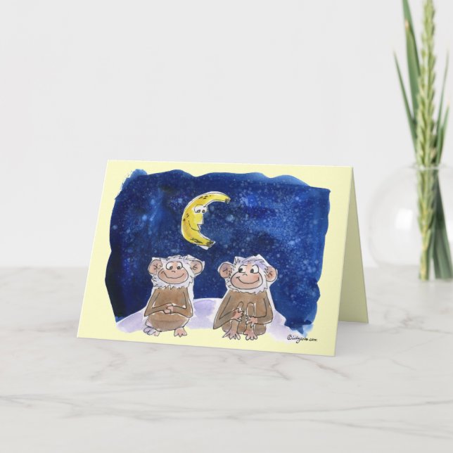 Tarjeta El dibujo animado feliz de Bananaversary Monkeys (Anverso)
