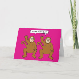 Tarjeta El dibujo animado gemelo Monkeys decir feliz