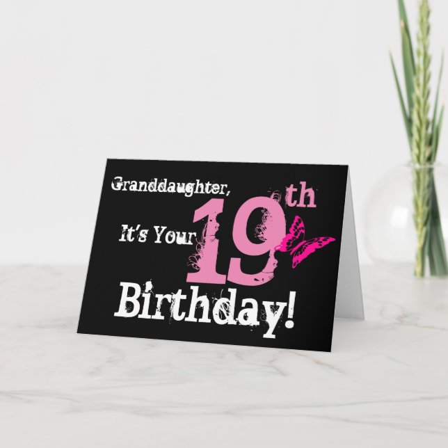 Tarjeta El diecinueveavo cumpleaños de la nieta, mariposa, (Anverso)