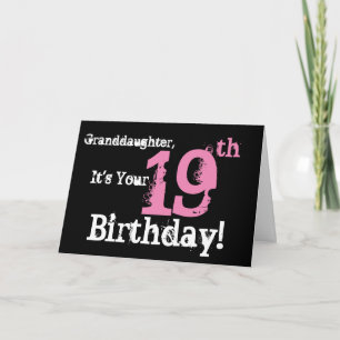 Tarjeta El diecinueveavo cumpleaños de la nieta, negro,