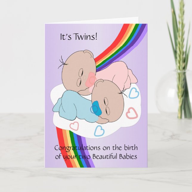 Tarjeta El diseño del arcoiris de las nuevas gemelas nacen (Anverso)