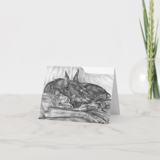 Tarjeta El Doberman el dormir persigue el dibujo por el (Anverso)