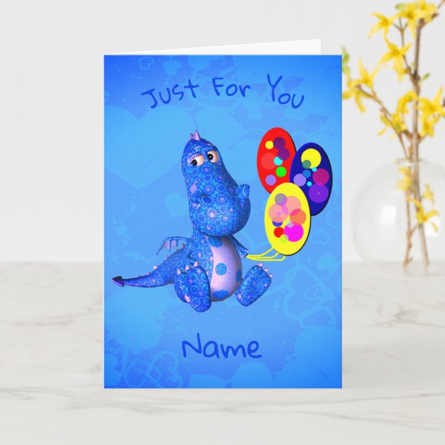 Tarjeta El Dragón Azul Y Los Globos Cumpleaños Personaliza (flor amarilla)