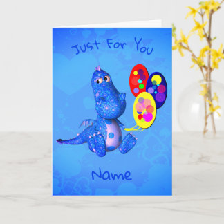 Tarjeta El Dragón Azul Y Los Globos Cumpleaños Personaliza