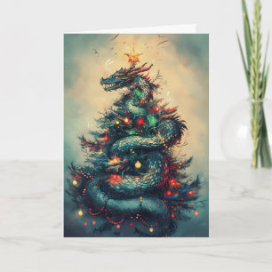 Tarjeta El dragón y el árbol de Navidad