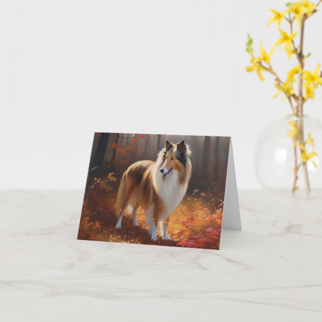 Tarjeta El duro collie en otoño se inspira en las hojas (flor amarilla)