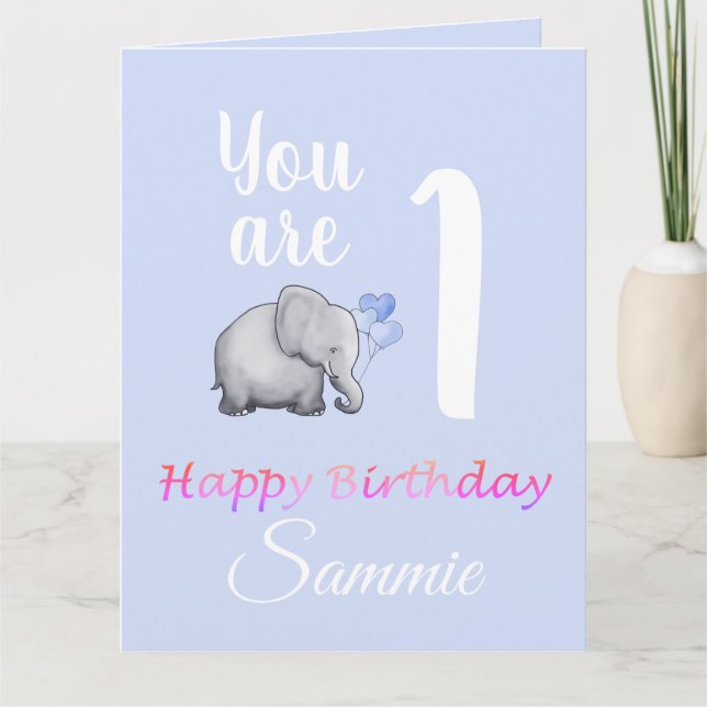 Tarjeta El elefante lindo del bebé pastel Versos de cumple (Anverso)