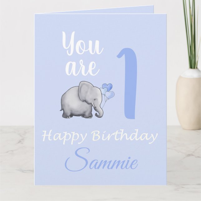 Tarjeta El elefante lindo del bebé pastel Versos de cumple (Anverso)