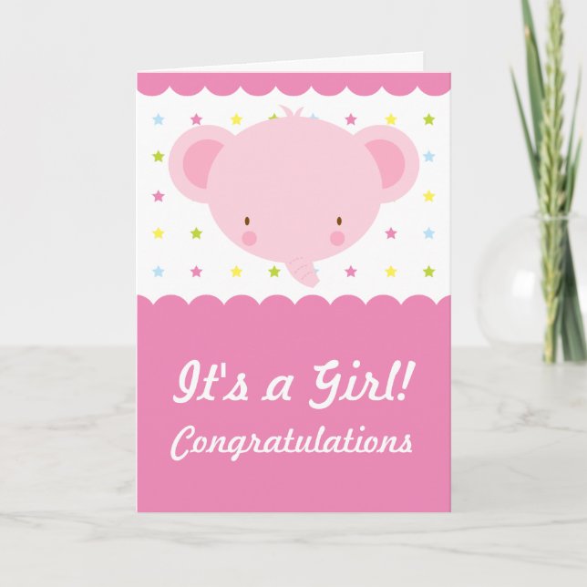 Tarjeta El elefante rosa lindo es una carta de felicitacio (Anverso)