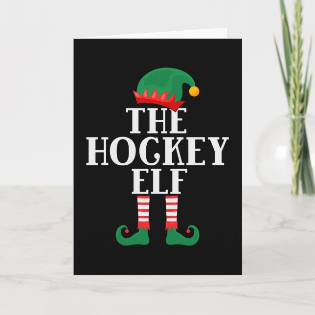 Tarjeta El Elfo de Hockey Divertida Navidad (Anverso)