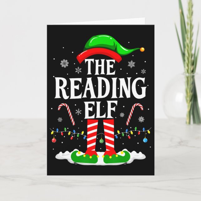 Tarjeta El Elfo Leyendo Navidad Libro Divertido Amante Nav (Anverso)