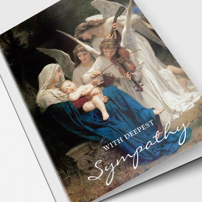Tarjeta El entierro le agradece carda la canción del | de (Religious Catholic Sympathy Mary, baby Jesus and the Angels funeral thank you cards)