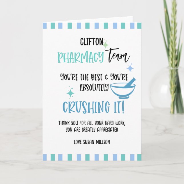 Tarjeta El equipo de farmacia gracias (Anverso)