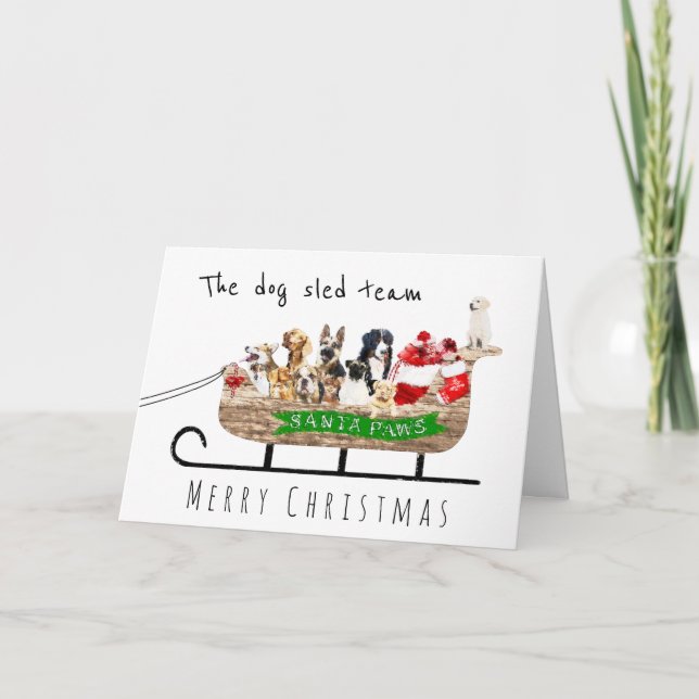 Tarjeta El equipo del perro en la acuarela de Santa sleigh (Anverso)