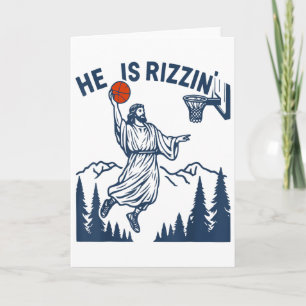 Tarjeta Él es divertido Rizzin Pascua Bysketbyll cristiano