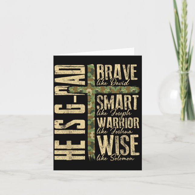 Tarjeta Él es G-dad Camo Religioso Día del Padre Cristiano (Anverso)