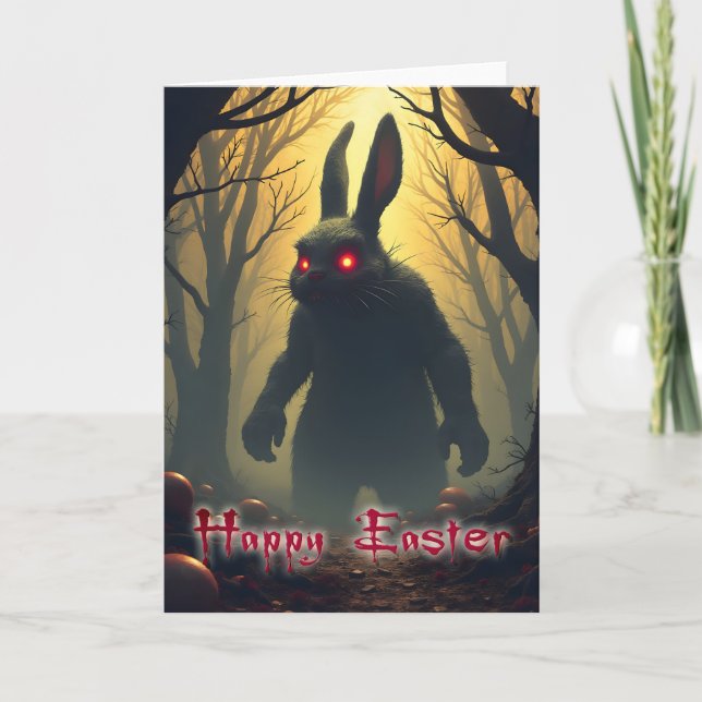Tarjeta El espeluznante conejito de Pascua en el bosque os (Anverso)