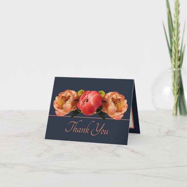 Tarjeta El espléndido Naranja Red Peony Floral Bouquet Gra (Anverso)