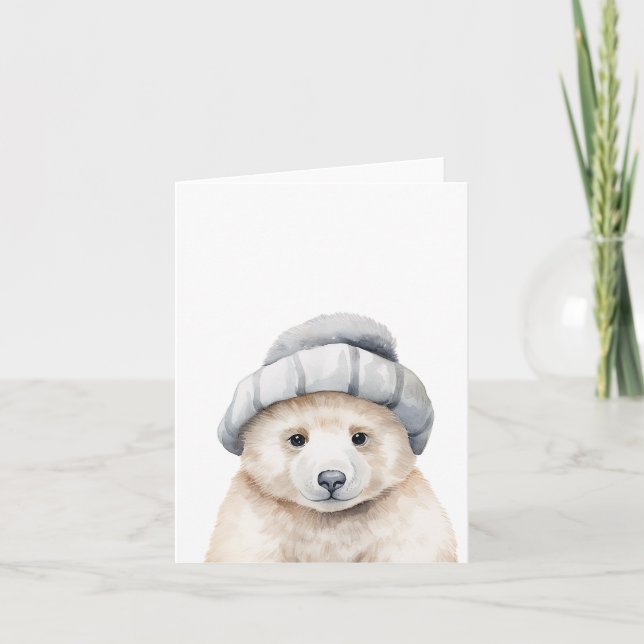 Tarjeta El extraño oso polar bebé que lleva puesto un capó (Anverso)