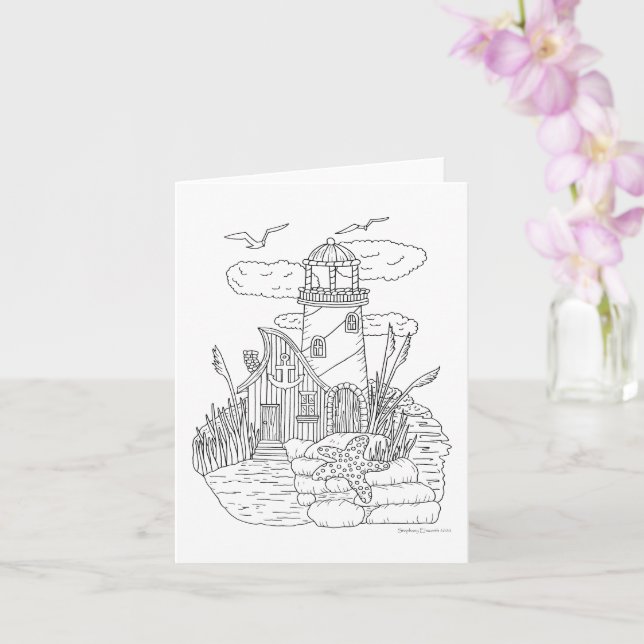 Tarjeta El Fairy Lighthouse Color It Yourself Blank (Orquídea)
