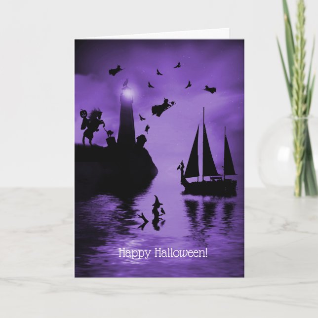 Tarjeta El faro de la sirena de la bruja habla Halloween (Anverso)
