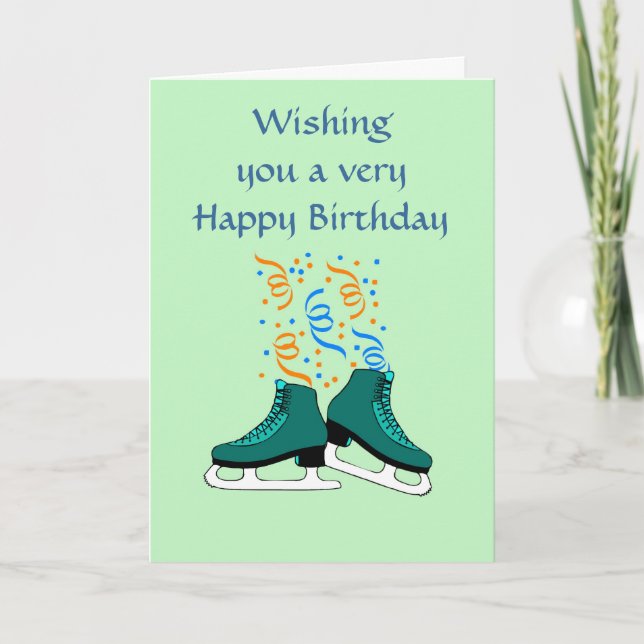 Tarjeta El feliz cumpleaños con iceskates y las cintas (Anverso)