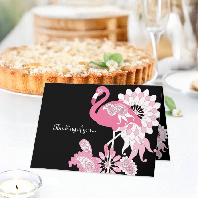 Tarjeta El flamenco rosa negro moderno piensa en ti (Subido por el creador)