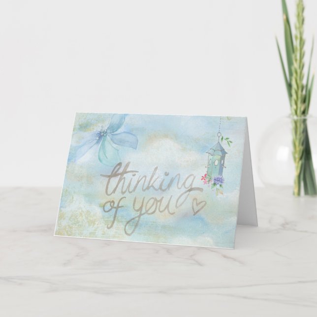Tarjeta El ` floral azul que piensa en usted' carda (Anverso)