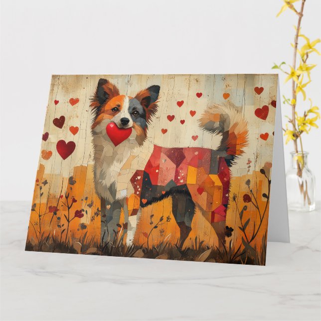 Tarjeta El folk-arte del perro de ganado australiano con c (flor amarilla)