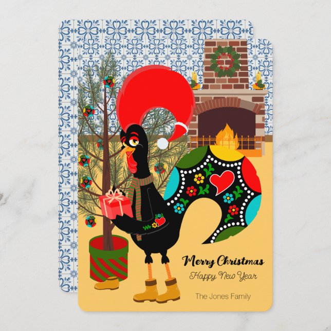 Tarjeta El gallo portugués y la alegría de dar (Anverso / Reverso)