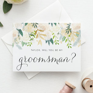 Tarjeta El Garland Floral De Marfil Suave Servirá Mi Groom