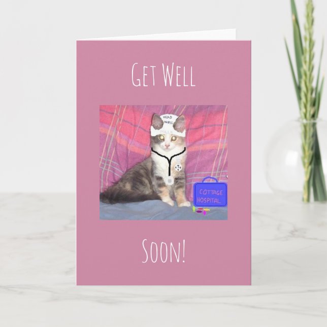 Tarjeta El gatito de la enfermera principal consigue bien (Anverso)