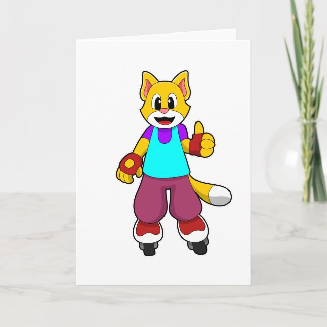 Tarjeta El gato como patinador con patines en línea (Anverso)
