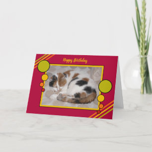 Tarjeta El gato de calicó encrespó para arriba verde rojo
