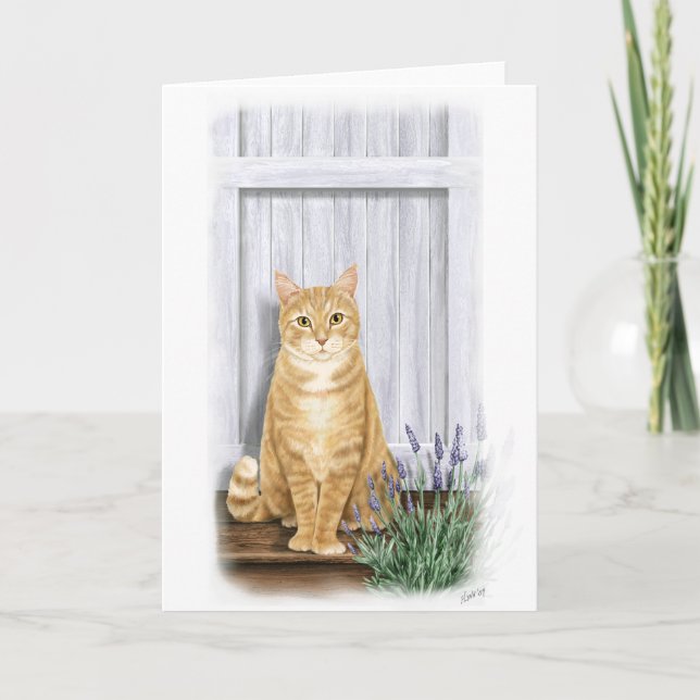 Tarjeta El gato de la puerta de lavanda (Anverso)