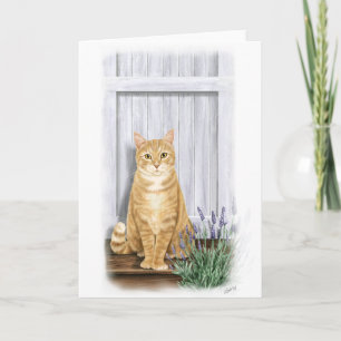 Tarjeta El gato de la puerta de lavanda