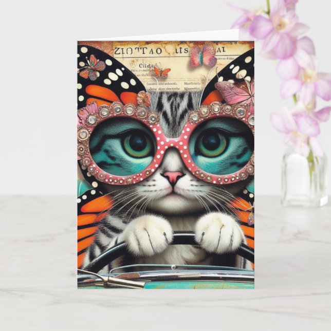 Tarjeta El gato de mariposa adorable conduce todas las oca (Orquídea)