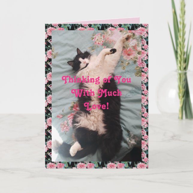 Tarjeta El gato de Tuxedo es gracioso pensar en ti carta d (Anverso)