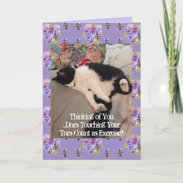 Tarjeta El gato de Tuxedo pensando en ti tocando la tarjet (Anverso)