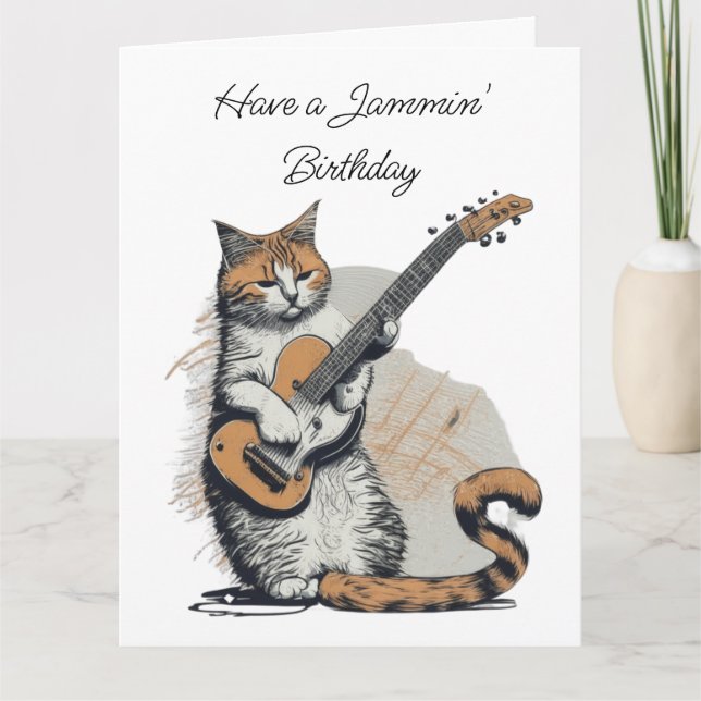 Tarjeta El gato del Naranja de Guay Jamming en el cumpleañ (Anverso)